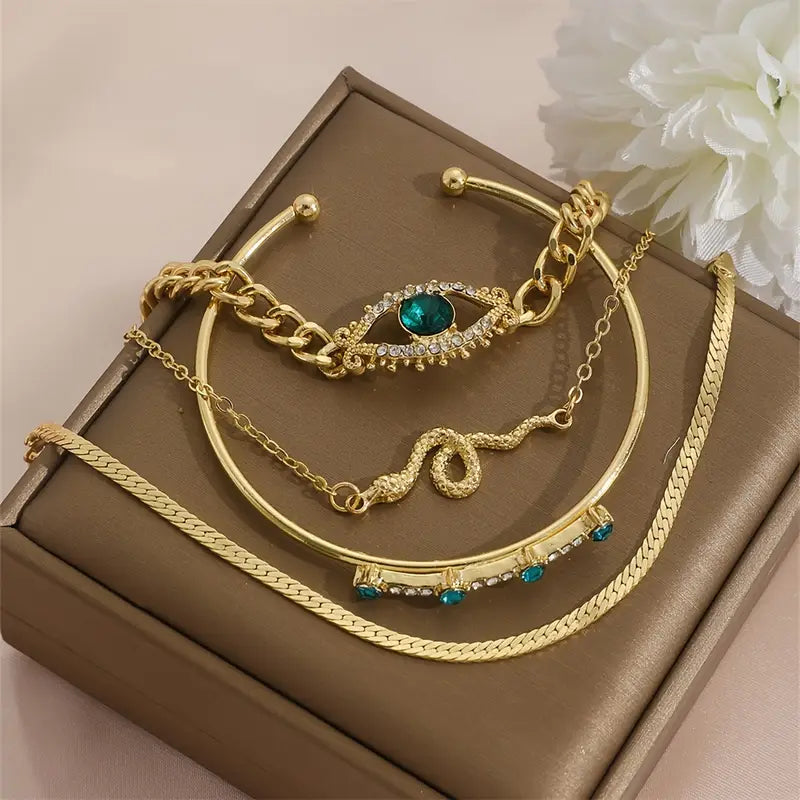 Gold Emerald Bracelet with Pendant Set