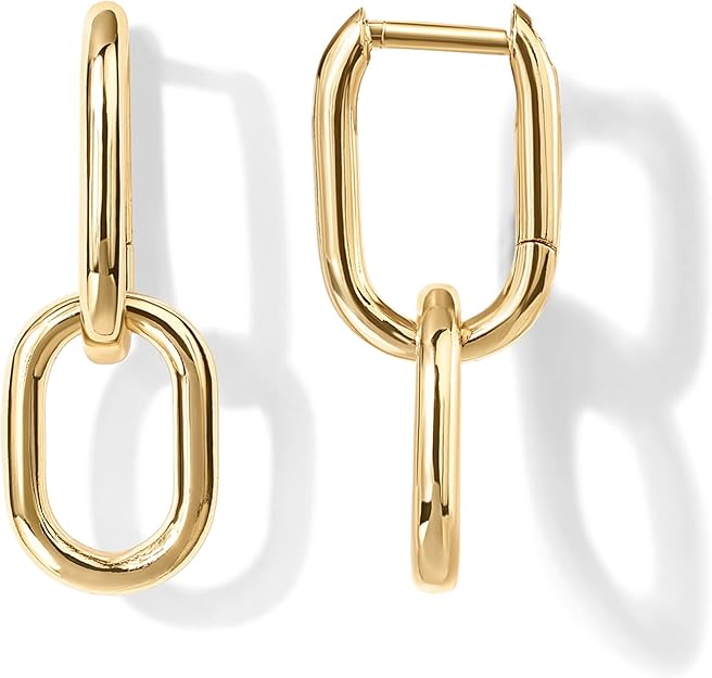 Link Drop Hoop Earrings | Gold