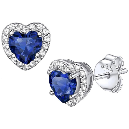 Sapphire Heart Stud Earrings | White Gold