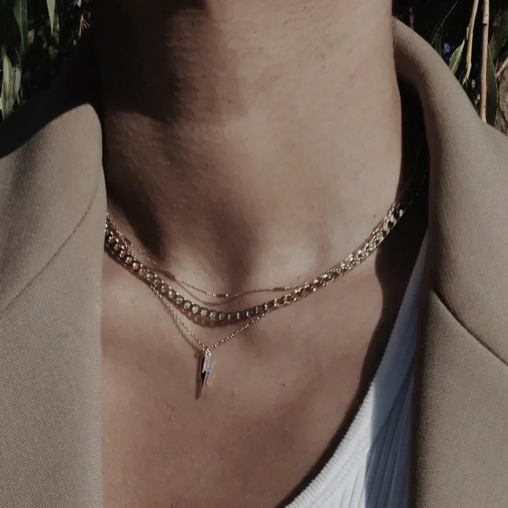 Flat Link Curb Chain Necklace | Gold