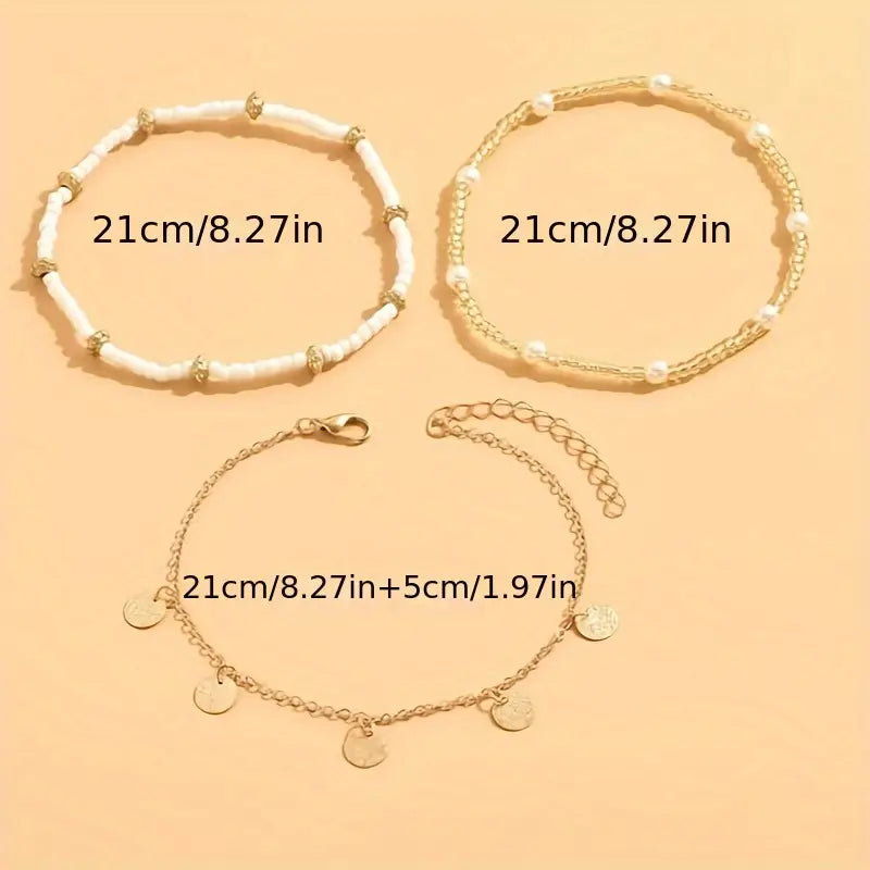 Coastal Pendant 3-Piece Layered Anklet Set | Gold